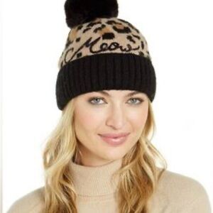NWT Kate Spade Brushed Leopard Pom Meow Beanie Hat MSRP $58